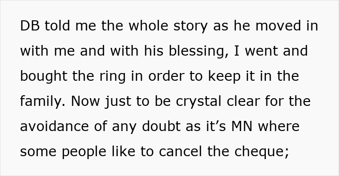 Text discussing a woman pawning a family heirloom ring and issues with her sister-in-law buying it back. Text discussing a woman pawning a family heirloom ring and issues with her sister-in-law buying it back.