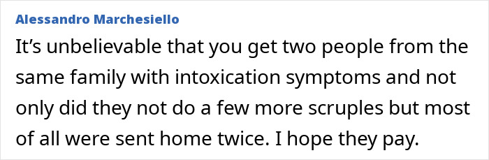 Comment by Alessandro Marchesiello expressing shock over intoxication symptoms in a family after fatal Christmas dinner in an Italian town.