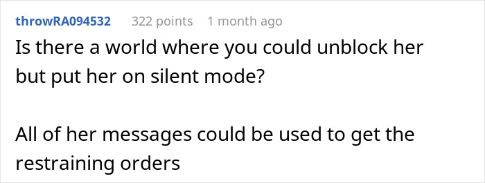 Screenshot of an online comment discussing using messages as evidence for a restraining order against MIL.