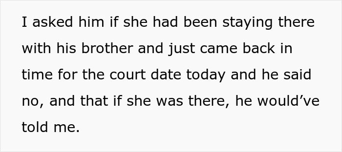 Text excerpt from a woman discussing events before a court date involving a restraining order against her MIL.