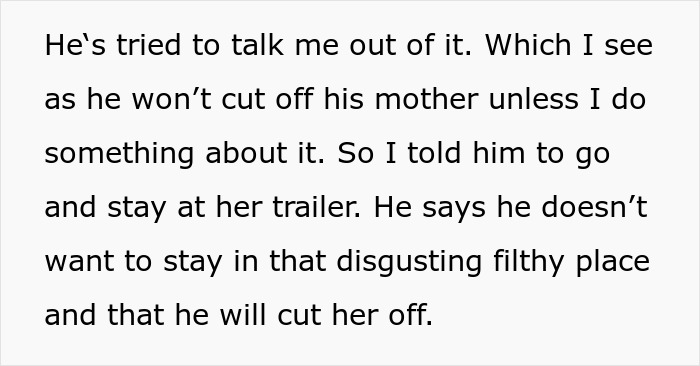 Text excerpt discussing a woman taking out a restraining order against her mother-in-law after 29 years of marriage.