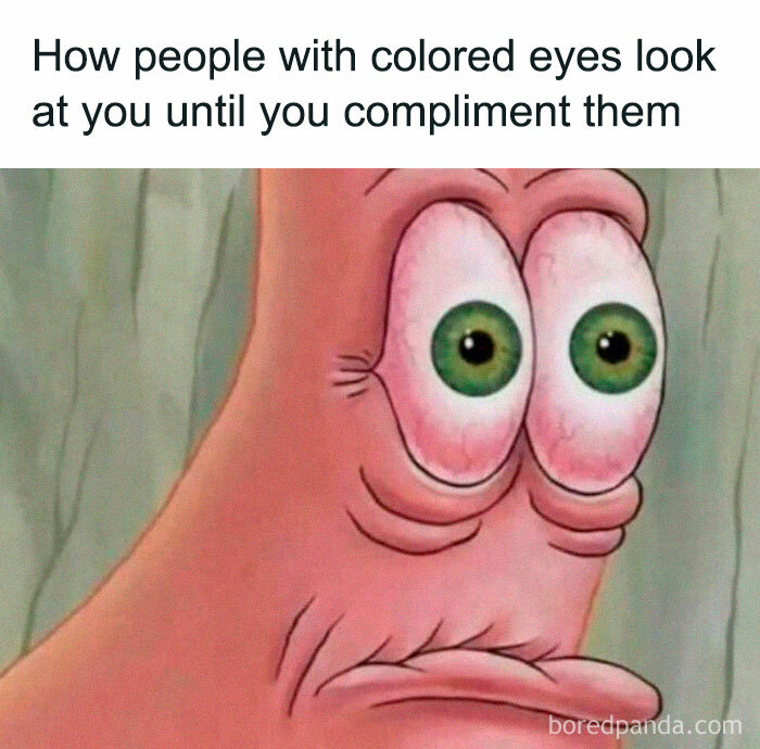 Close-up of a cartoon character with green eyes and a serious expression, illustrating memes that are surprisingly funny.