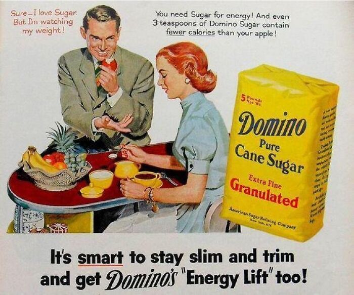 Vintage ad showing Domino sugar promoting energy and dieting as part of retro marketing strategies.