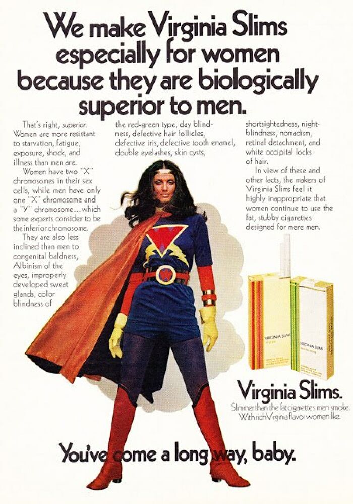 Vintage ads showcasing unique marketing strategies targeting women with Virginia Slims cigarettes in past advertising campaigns.