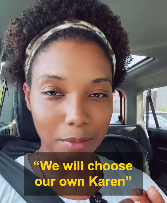 Young woman in a car wearing a headband discussing Gen Z naming a new term for rude Millennial women Karen era over