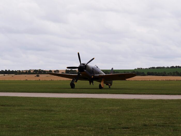 Vintage black propeller airplane on grassy runway, one of the 47 lost things never returned to their owners.