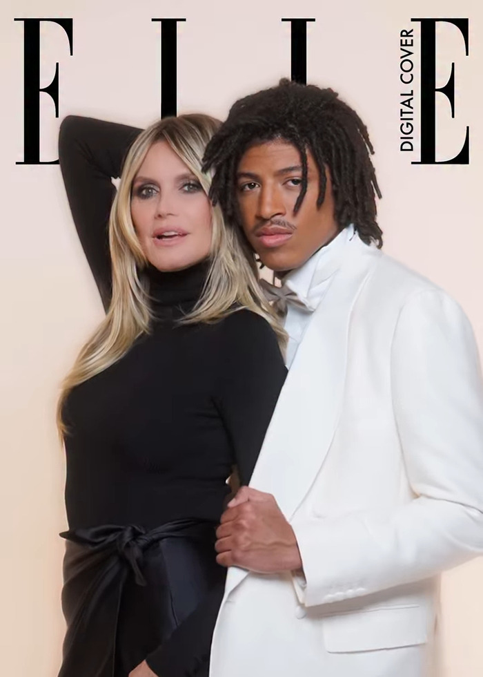 Heidi Klum poses with son on Elle digital cover sparking outrage with fans questioning model material quality. Heidi Klum poses with son on Elle digital cover sparking outrage with fans questioning model material quality.