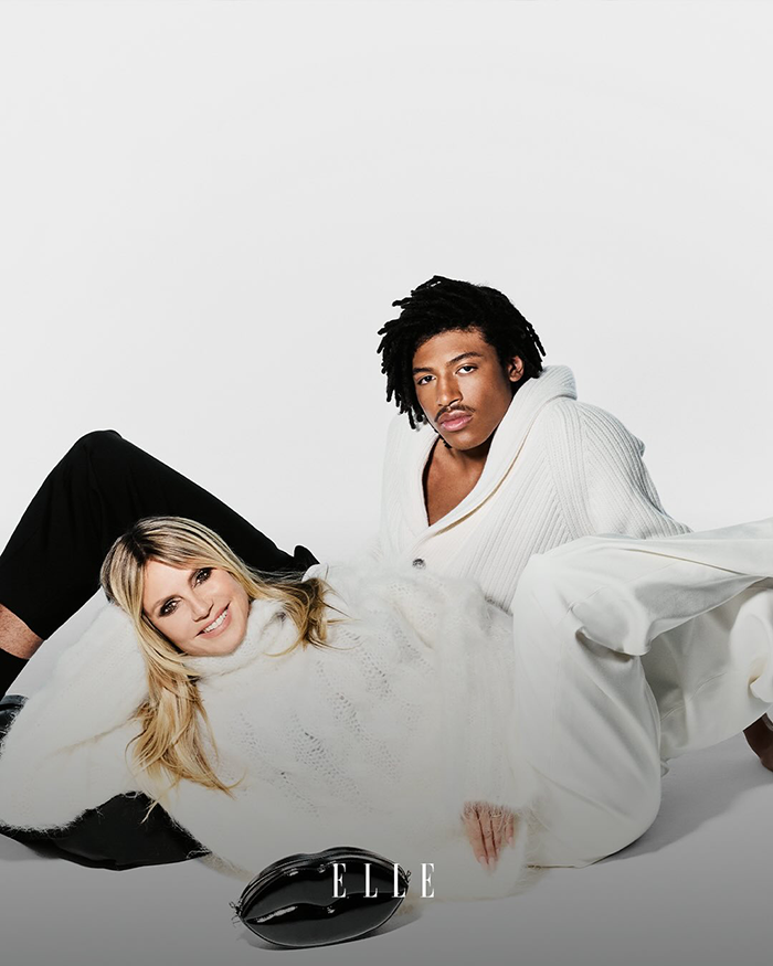 Heidi Klum and her son posing for Elle cover, sparking fans' debate over modeling and appearance. Heidi Klum and her son posing for Elle cover, sparking fans' debate over modeling and appearance.