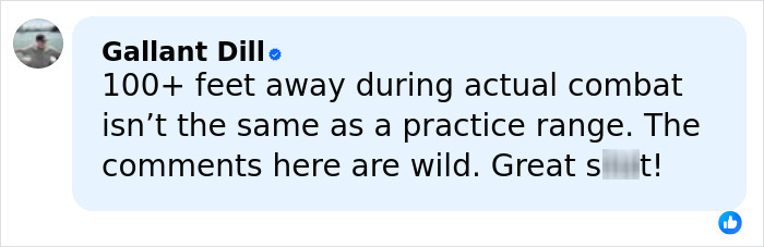 Screenshot of Gallant Dill’s social media comment about combat and practice range, mentioning Bondi Beach attacker hero. Screenshot of Gallant Dill’s social media comment about combat and practice range, mentioning Bondi Beach attacker hero.