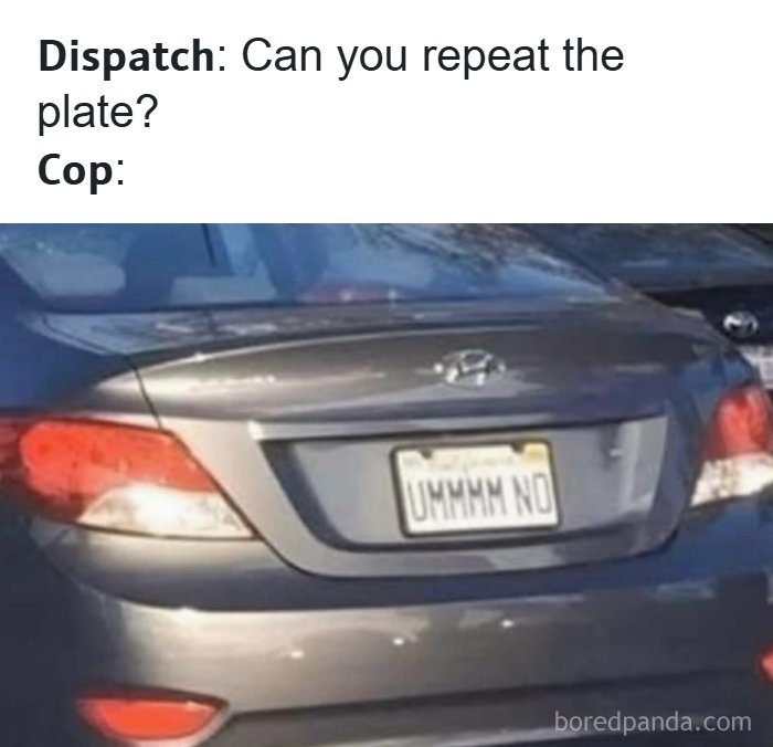 Car with a humorous license plate reading UMMMM NO, illustrating one of the funniest dad jokes about repeating the plate.