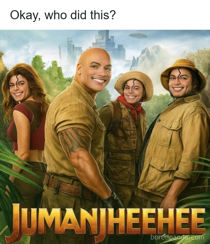 Humorous altered Jumanji movie poster used to illustrate funniest dad jokes from dedicated joke account.