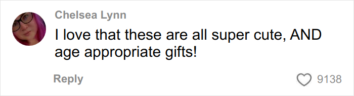 Alt text: Screenshot of a positive comment praising cute and age-appropriate Christmas gift haul for daughter backlash discussion
