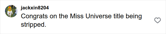 Comment on social media congratulating the stripping of a Miss Universe title amid Japan government and Finland controversy.