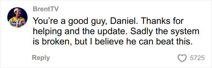 Comment from BrentTV expressing support for Nickelodeon star&rsquo;s motel stay struggles and hope for recovery.