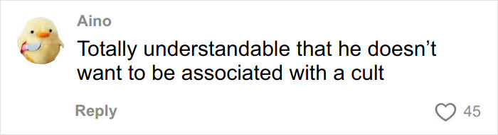 User comment reading that he doesn’t want to be associated with a cult, related to Josh Hutcherson snarky comment debate. User comment reading that he doesn’t want to be associated with a cult, related to Josh Hutcherson snarky comment debate.