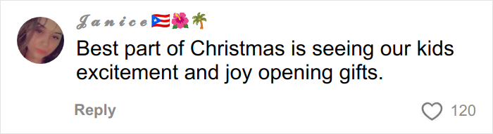 User comment about the joy of kids opening Christmas gifts, related to Christmas gift haul for daughter backlash.