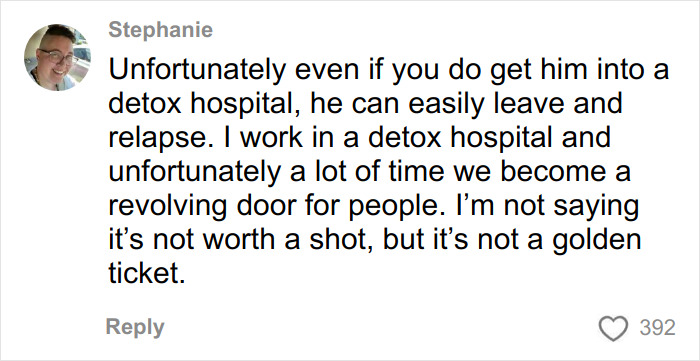 Comment from Stephanie about challenges in detox treatment and relapse struggles of a Nickelodeon star's motel stay.