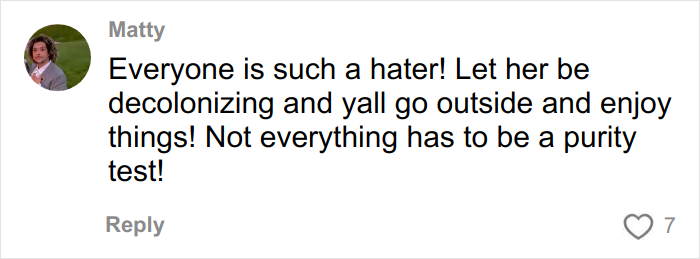 Comment from social media user Matty defending decolonized Christmas amid online trolling and backlash. Comment from social media user Matty defending decolonized Christmas amid online trolling and backlash.