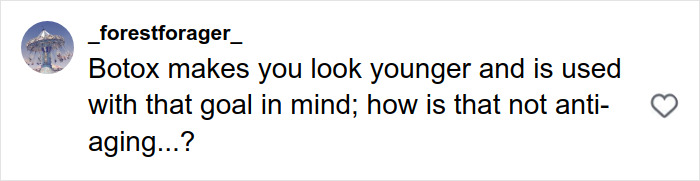 Screenshot of a social media comment discussing Botox and its effects on aging amid plastic surgery rumors. Screenshot of a social media comment discussing Botox and its effects on aging amid plastic surgery rumors.