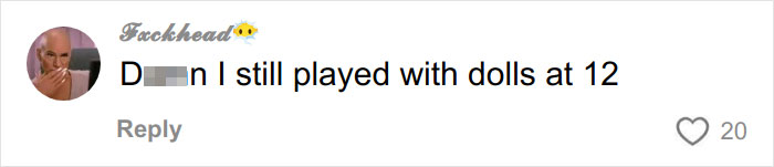 Comment on social media about playing with dolls at age 12, related to Christmas gift haul for daughter backlash.