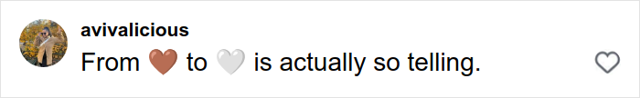 Comment on social media post showing emojis of a brown heart and white heart, related to Pantone’s Racist Color of the Year controversy.