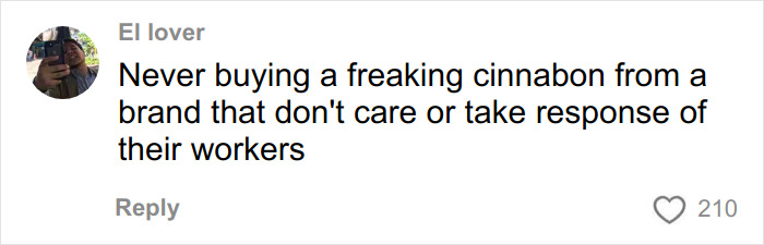 Screenshot of a social media comment criticizing Cinnabon workers amid a racist worker viral tirade and criminal past revelations. Screenshot of a social media comment criticizing Cinnabon workers amid a racist worker viral tirade and criminal past revelations.