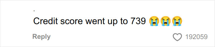 Text post showing credit score increased to 739 with crying emojis, highlighting young Black men transforming their looks.