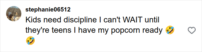 Comment on social media expressing strong opinion about discipline and readiness for teen years, sparking reactions online.