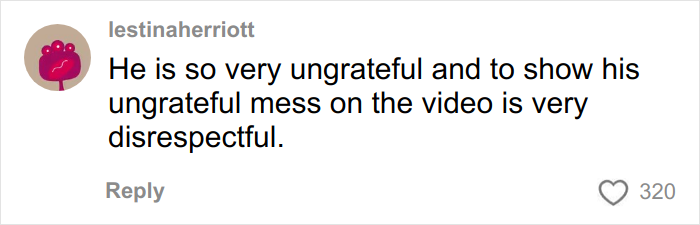 Social media comment criticizing son's ungrateful reaction to Angel Tree gifts in viral video shared by mom. Social media comment criticizing son's ungrateful reaction to Angel Tree gifts in viral video shared by mom.