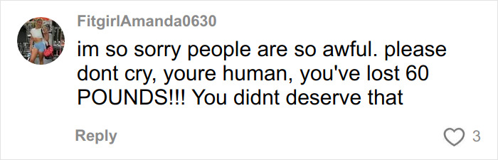 Comment expressing sympathy after a woman breaks down in tears on flight due to seatmate's body-shaming text. Comment expressing sympathy after a woman breaks down in tears on flight due to seatmate's body-shaming text.