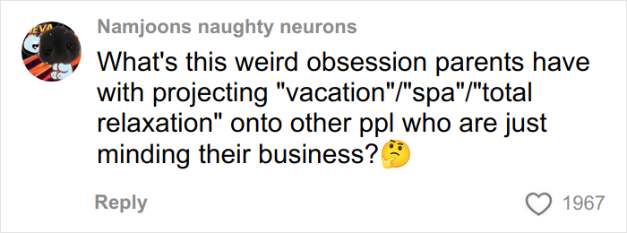 Comment about parents and kids on an airplane dealing with noise, questioning relaxation expectations during travel.