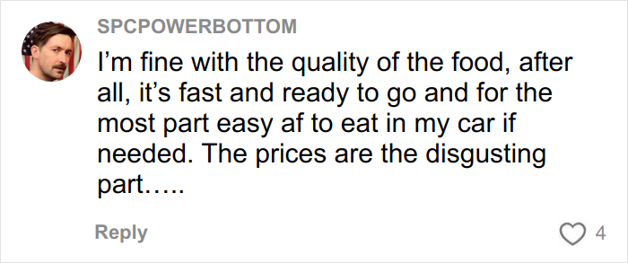Comment from user SPCPOWERBOTTOM stating the McRib quality is fine but prices are disgusting, reflecting opinions on McDonald's. Comment from user SPCPOWERBOTTOM stating the McRib quality is fine but prices are disgusting, reflecting opinions on McDonald's.