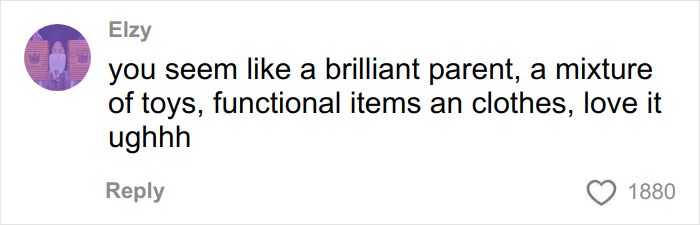 Comment praising a parent for a thoughtful Christmas gift haul for daughter, mentioning toys, clothes, and functional items.