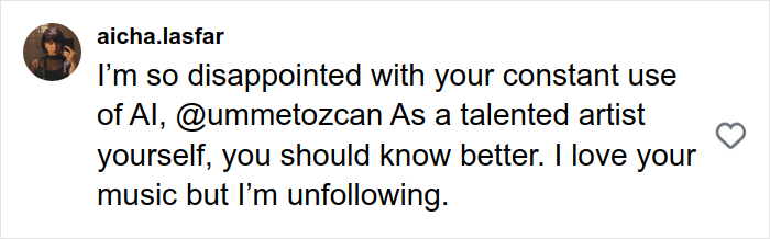 Screenshot of a social media comment expressing disappointment about AI use in music, related to Mongolian Jingle Bells.