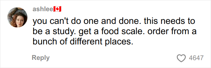 A social media comment suggesting a study using a food scale to test Chipotle orders under different names. A social media comment suggesting a study using a food scale to test Chipotle orders under different names.