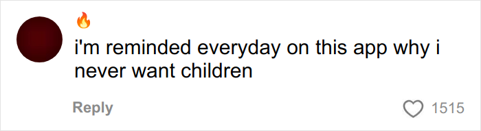 User comment on app expressing why they never want children, relating to airplane parents kids noise frustrations.