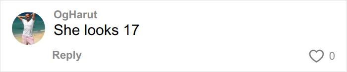 Comment on a social media post reading "She looks 17" by user OgHarut, relating to a plastic surgeon's perspective on Amy Schumer’s wrinkle-free photos.