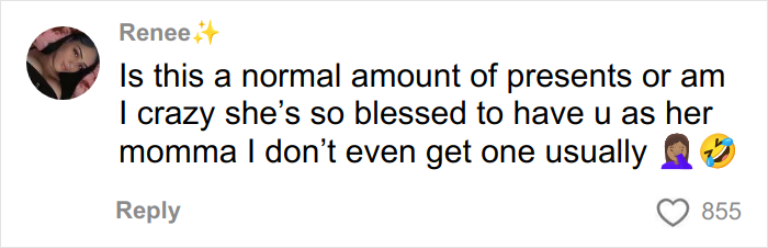 Comment expressing surprise and admiration about the large Christmas gift haul for daughter causing backlash on social media.