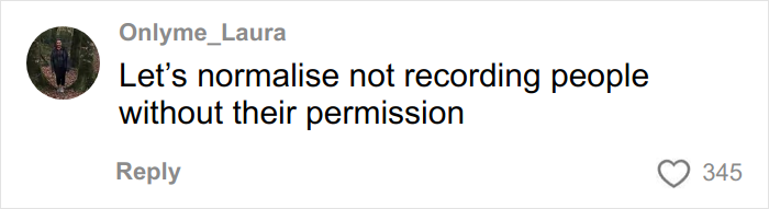 Comment on social media discussing the importance of respecting privacy and not recording people without permission, related to airplane parents kids noise.