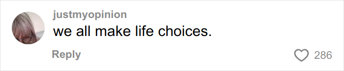 Comment on social media by justmyopinion stating we all make life choices, highlighting airplane parents and kids noise issues.