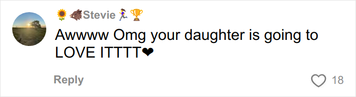 Screenshot of a social media comment praising a Christmas gift haul for daughter, expressing enthusiasm and love.