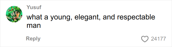 Comment by Yusuf praising a young man's elegant and respectable appearance on social media, highlighting changing looks.