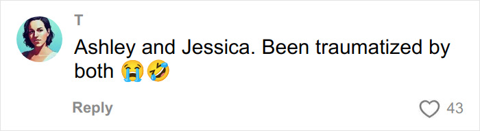 Screenshot of a social media comment reading Ashley and Jessica. Been traumatized by both, highlighting Gen Z naming rude millennial women.