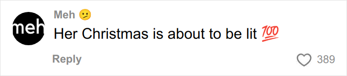 Social media comment saying Her Christmas is about to be lit with emojis, related to Christmas gift haul for daughter backlash.