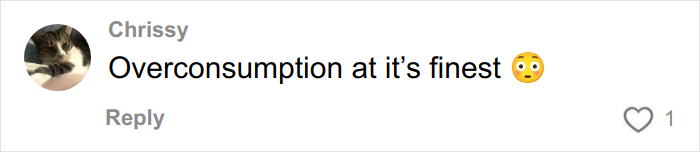 Comment by Chrissy reads Overconsumption at its finest with a shocked face emoji on a social media platform discussing Christmas gift haul for daughter backlash.