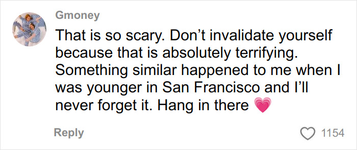 Comment expressing fear and support related to a viral video exposing a serial creep involving an NYU shove victim. Comment expressing fear and support related to a viral video exposing a serial creep involving an NYU shove victim.