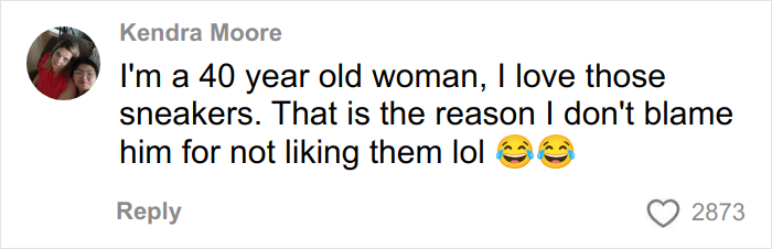 Comment from Kendra Moore about loving sneakers and understanding son's reaction to Angel Tree gifts, sparking ungratefulness debate.