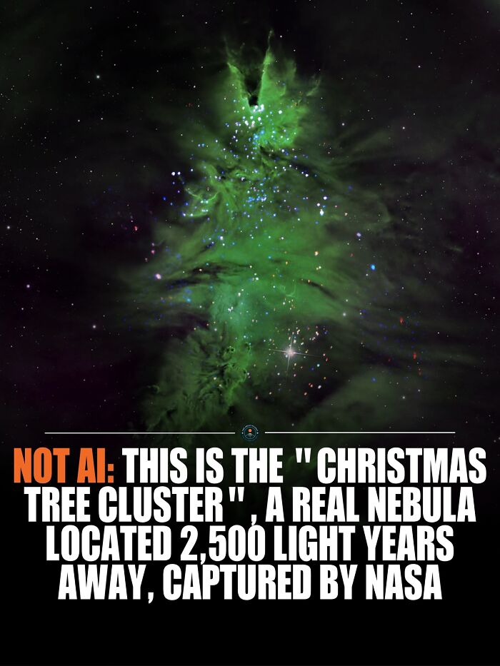 Green Christmas Tree Cluster nebula in space with stars, a fascinating new knowledge and facts about the world by NASA.
