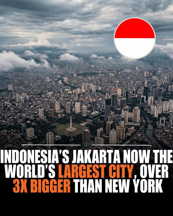 Aerial view of Jakarta cityscape highlighting the largest city size, related to new knowledge and world facts.