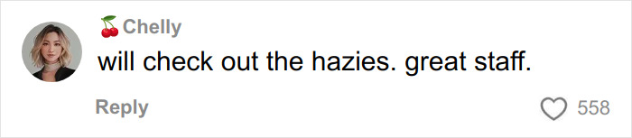 User profile picture of a woman with blonde hair, next to a comment praising restaurant staff with 558 likes. User profile picture of a woman with blonde hair, next to a comment praising restaurant staff with 558 likes.